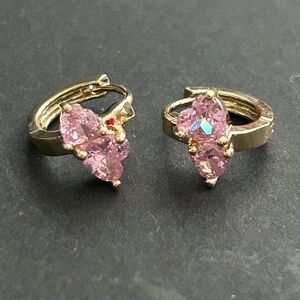 18K Gold Filled Double Pink Heart Huggie Earrings | AAA CZ | Dainty Hoops | NWOT